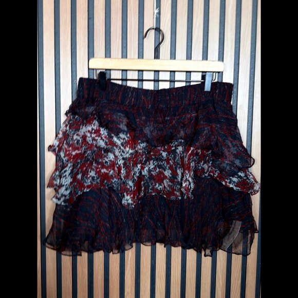 IRO Dresses & Skirts - IRO Mini Skirt 34 Women’s Black Red Loey Ruffled Tulle Trim